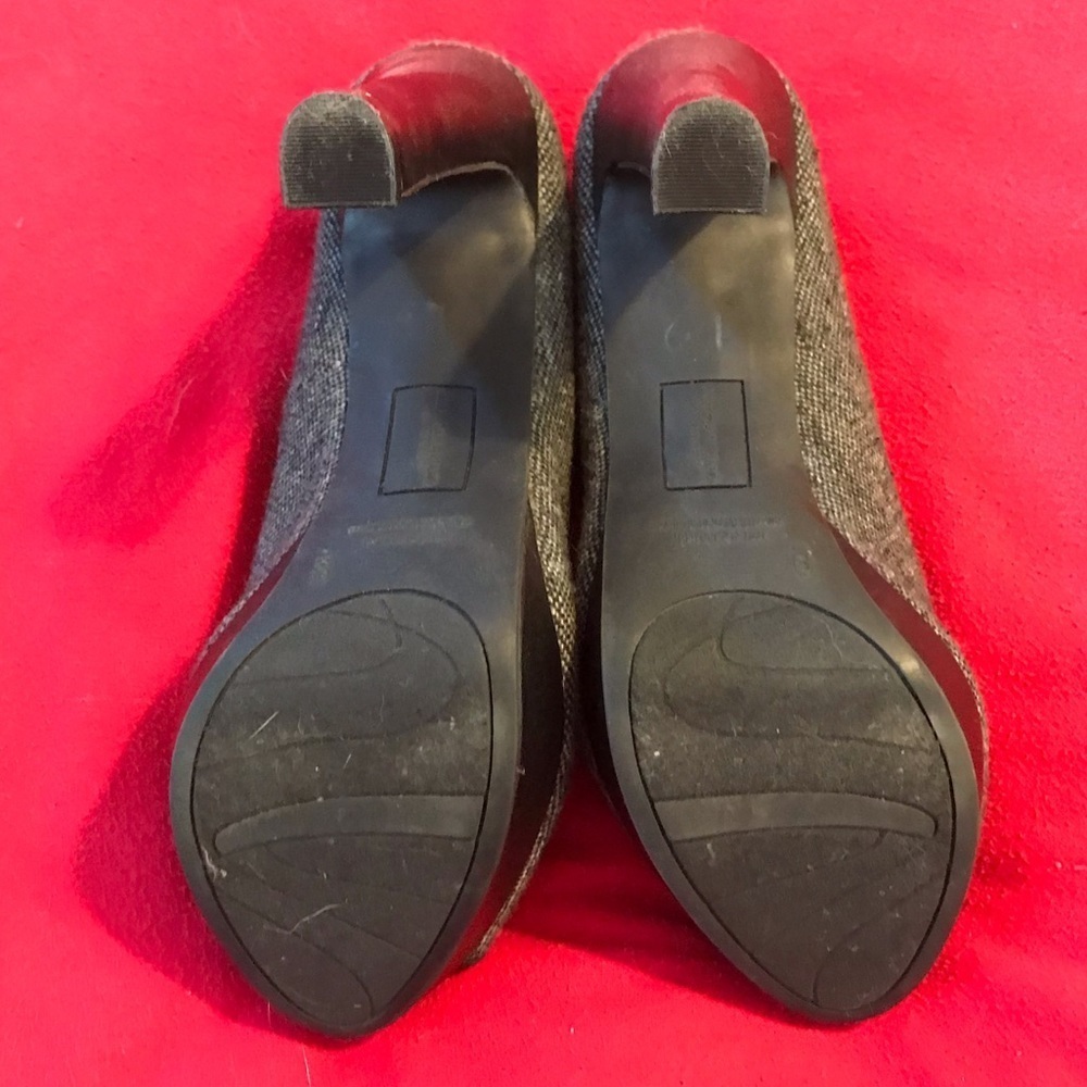 Gray Black Tweed Tassel Peeptoe High Heels size 9 - Picture 5 of 6